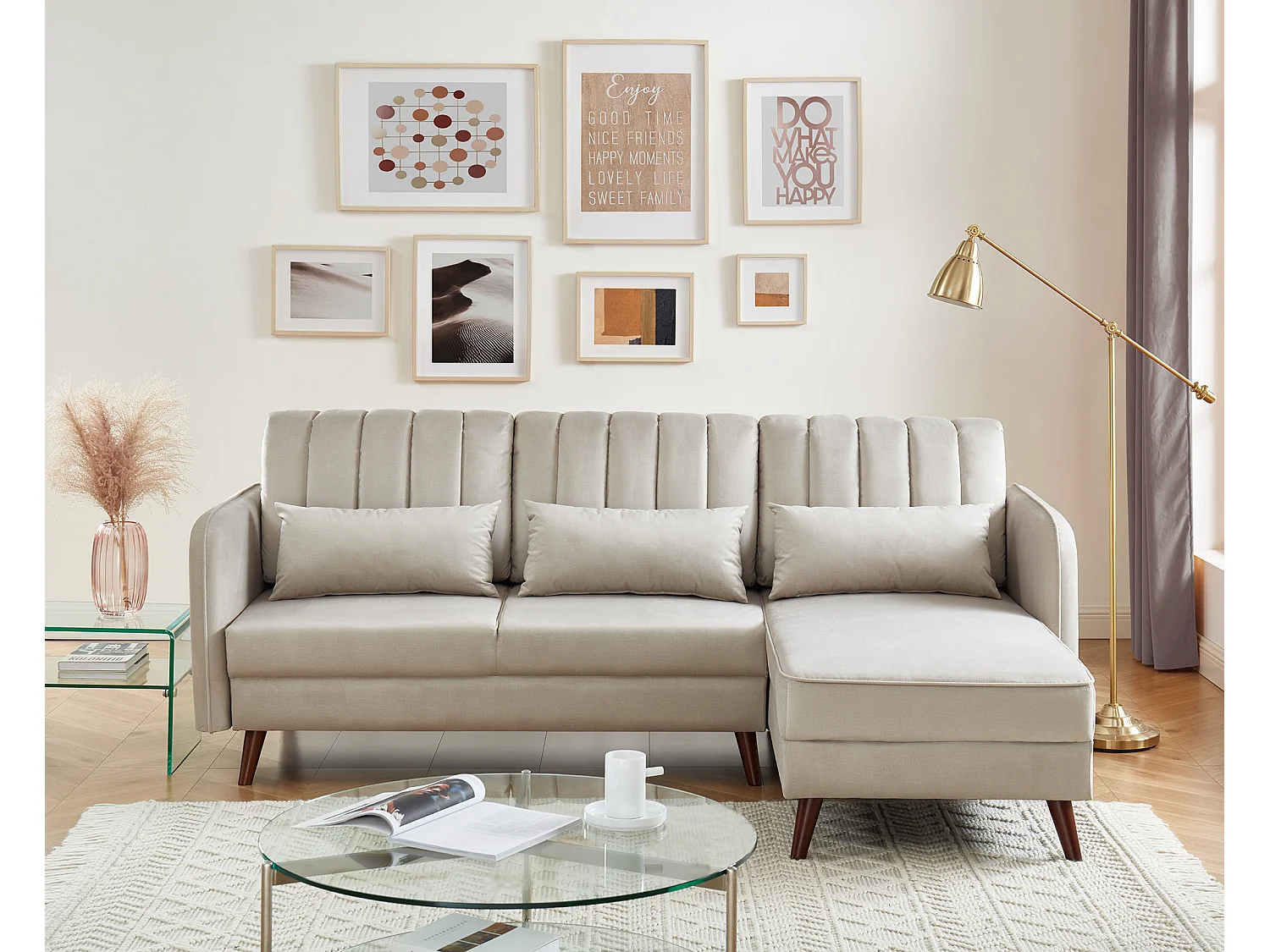 Canapé angle IDAHO tissu sable angle fixe