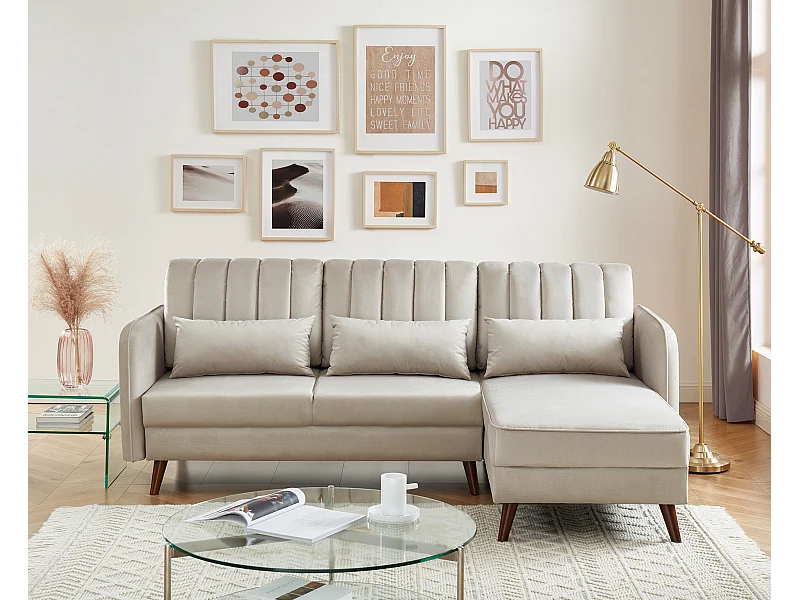 Canapé angle IDAHO tissu sable angle fixe