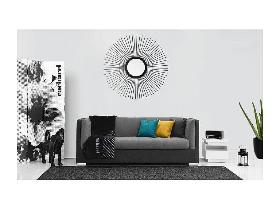 Canapé fixe 3 places SAHEL velours anthracite et noir 205 x 90 x 78 cm