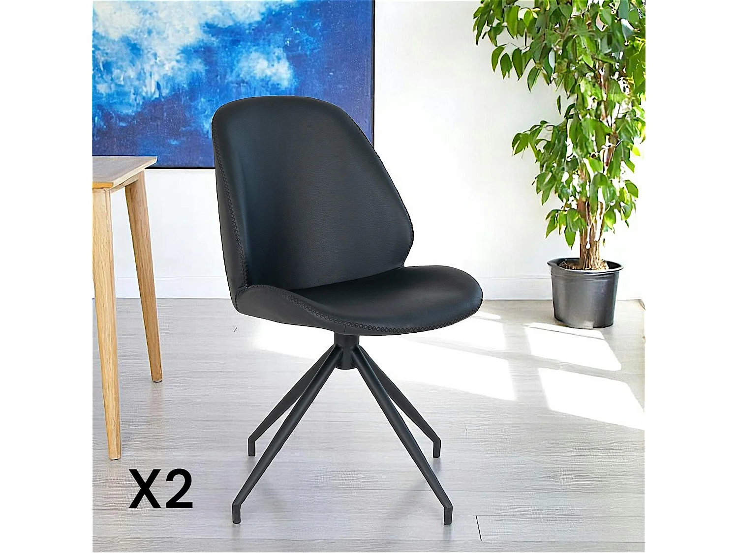 Chaise pivotante noire avec surpiqure décorative (lot de 2) BERLIN