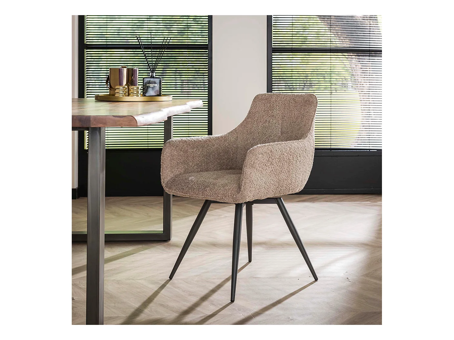 Fauteuil Boucle - Pivotant - Couleur Sable - 2 Pièces