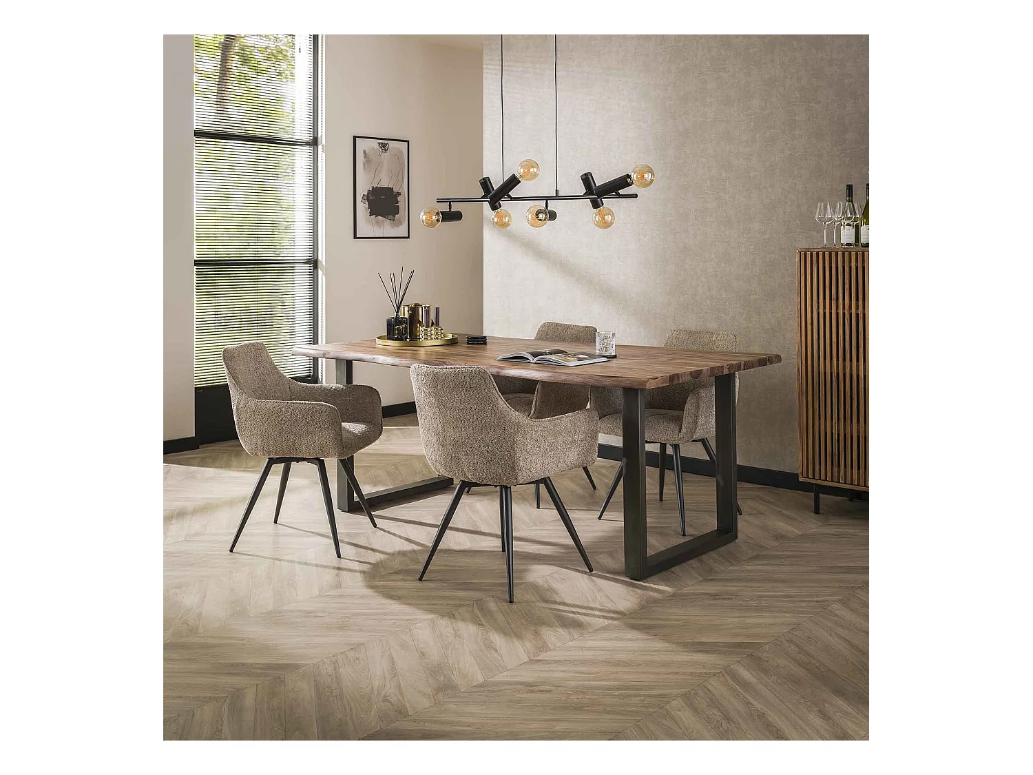 Fauteuil Boucle - Pivotant - Couleur Sable - 2 Pièces