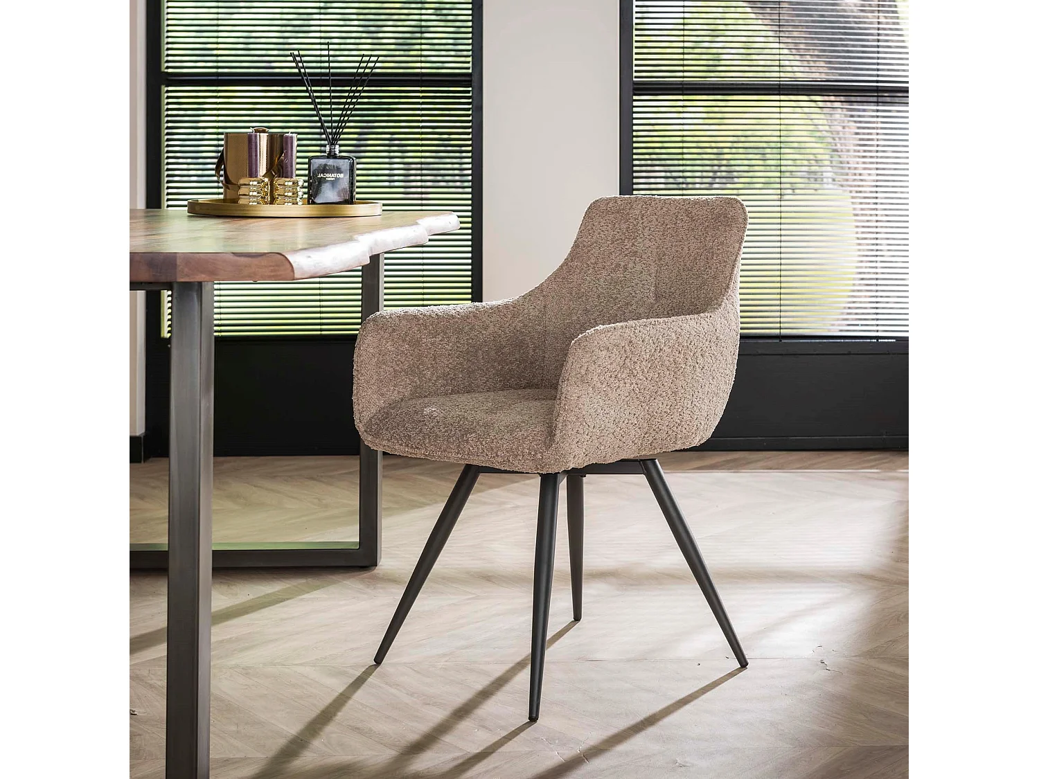 Fauteuil Boucle - Pivotant - Couleur Sable - 2 Pièces