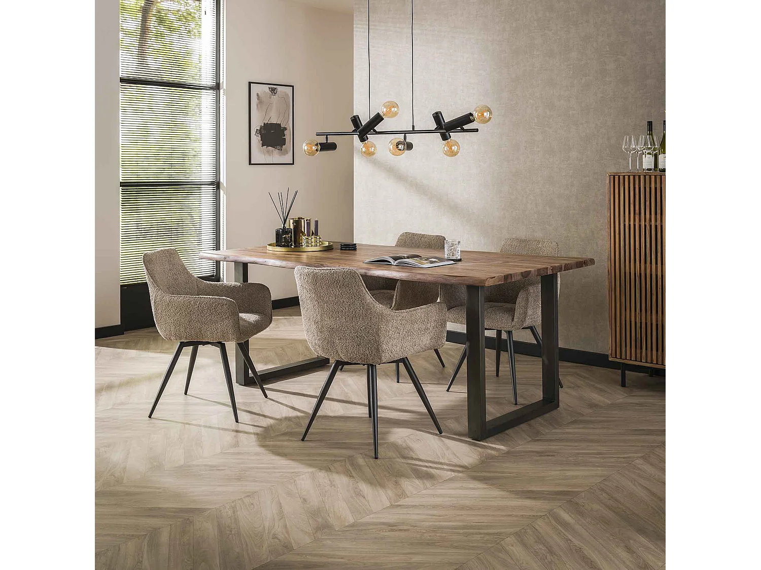 Fauteuil Boucle - Pivotant - Couleur Sable - 2 Pièces