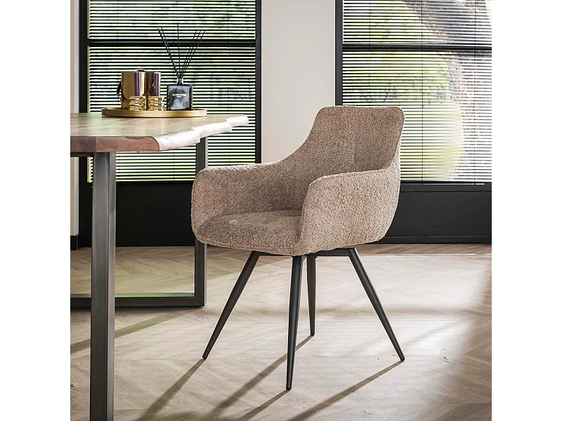 Fauteuil Boucle - Pivotant - Couleur Sable - 2 Pièces