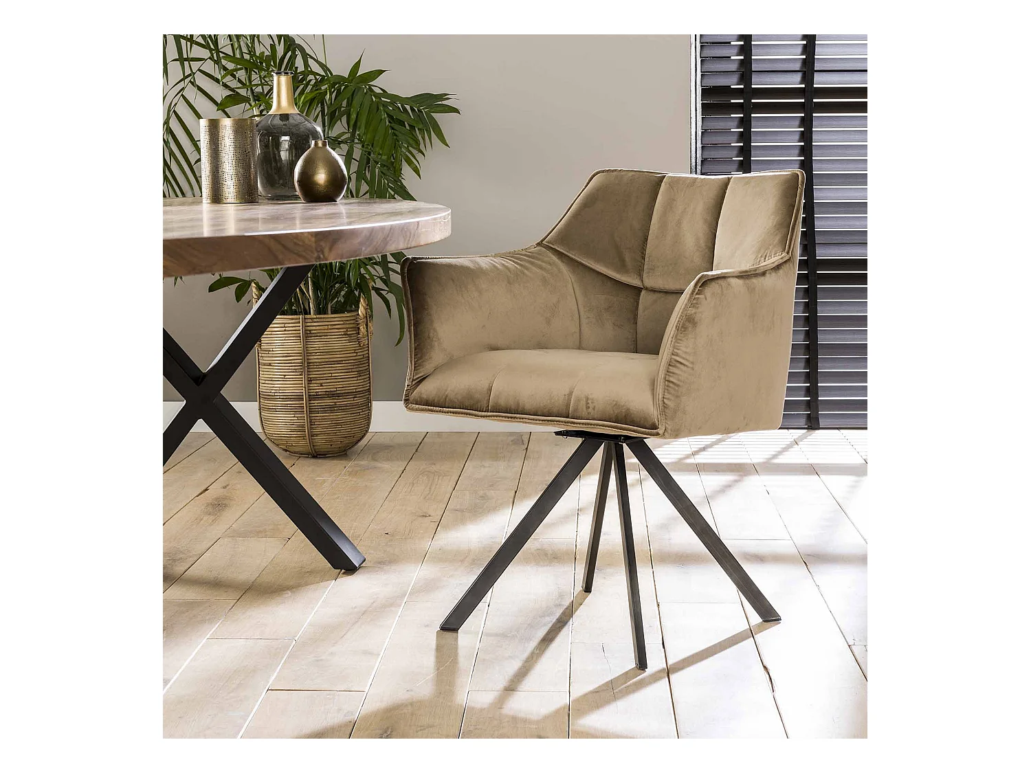 Fauteuil en velours - Champagne - Pivotant - 2 pièces
