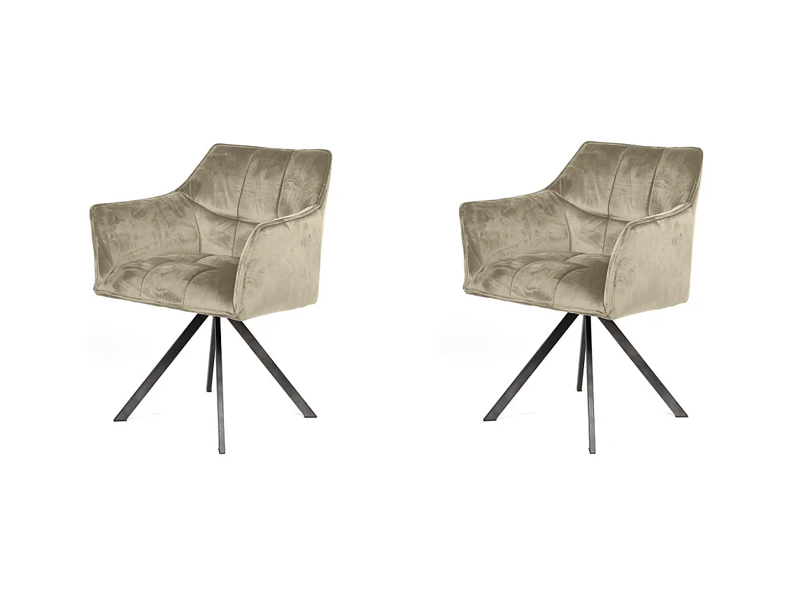 Fauteuil en velours - Champagne - Pivotant - 2 pièces
