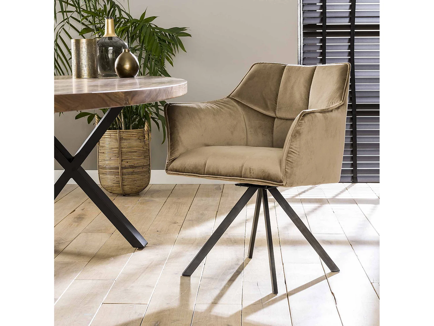 Fauteuil en velours - Champagne - Pivotant - 2 pièces