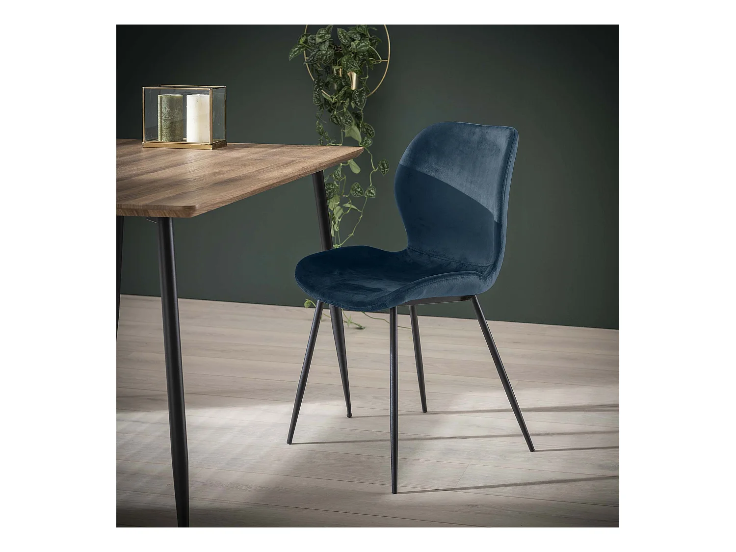 Chaise en velours - Assise coque - Bleu - 4 pièces