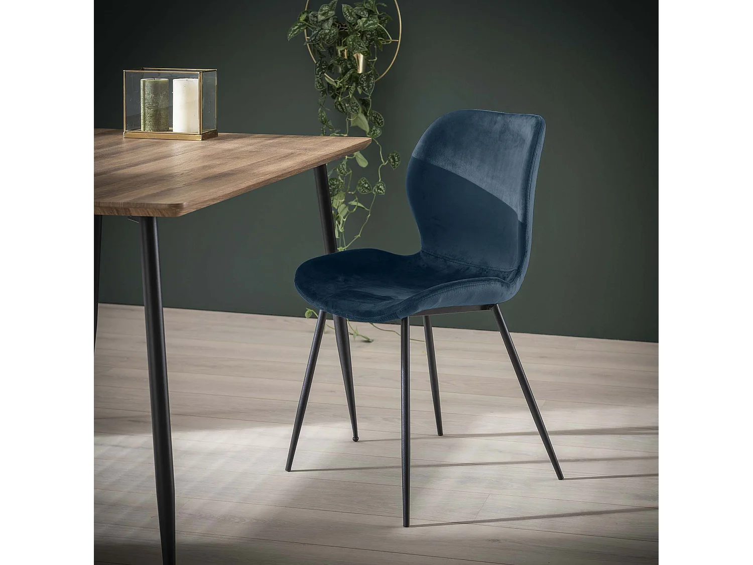 Chaise en velours - Assise coque - Bleu - 4 pièces