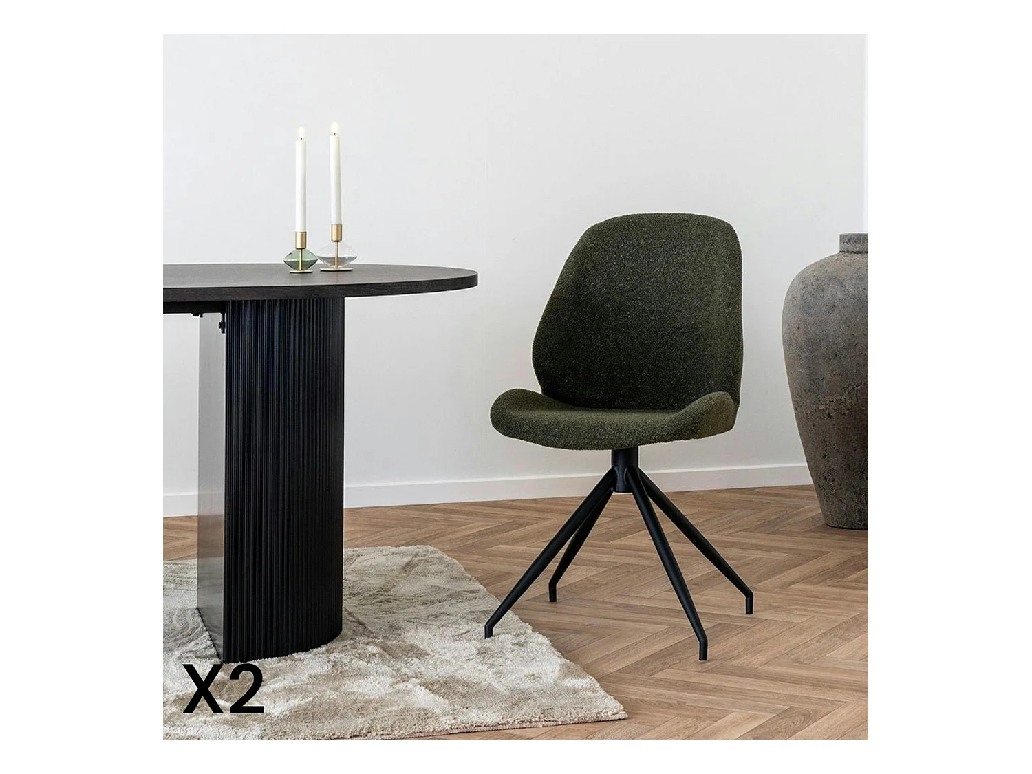 Chaise pivotante verte en tissu bouclette (lot de 2) BERLIN