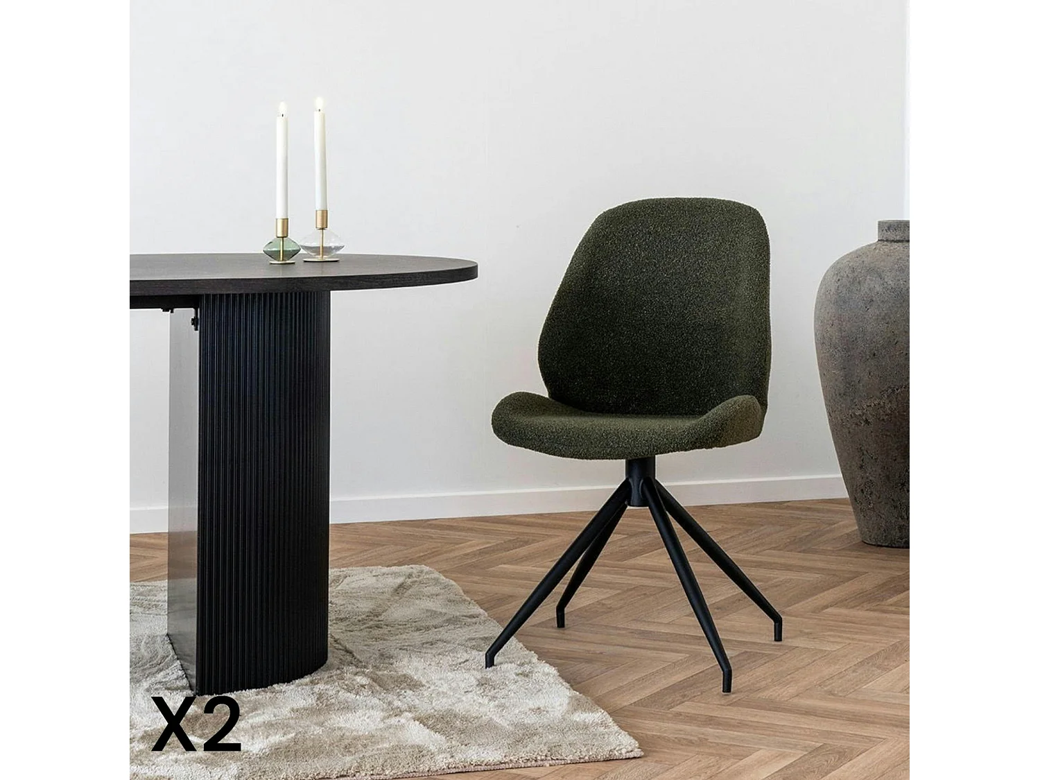 Chaise pivotante verte en tissu bouclette (lot de 2) BERLIN