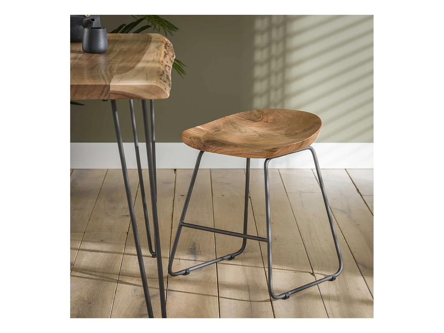 Tabouret en bois d'acacia - Marron - 2 pièces