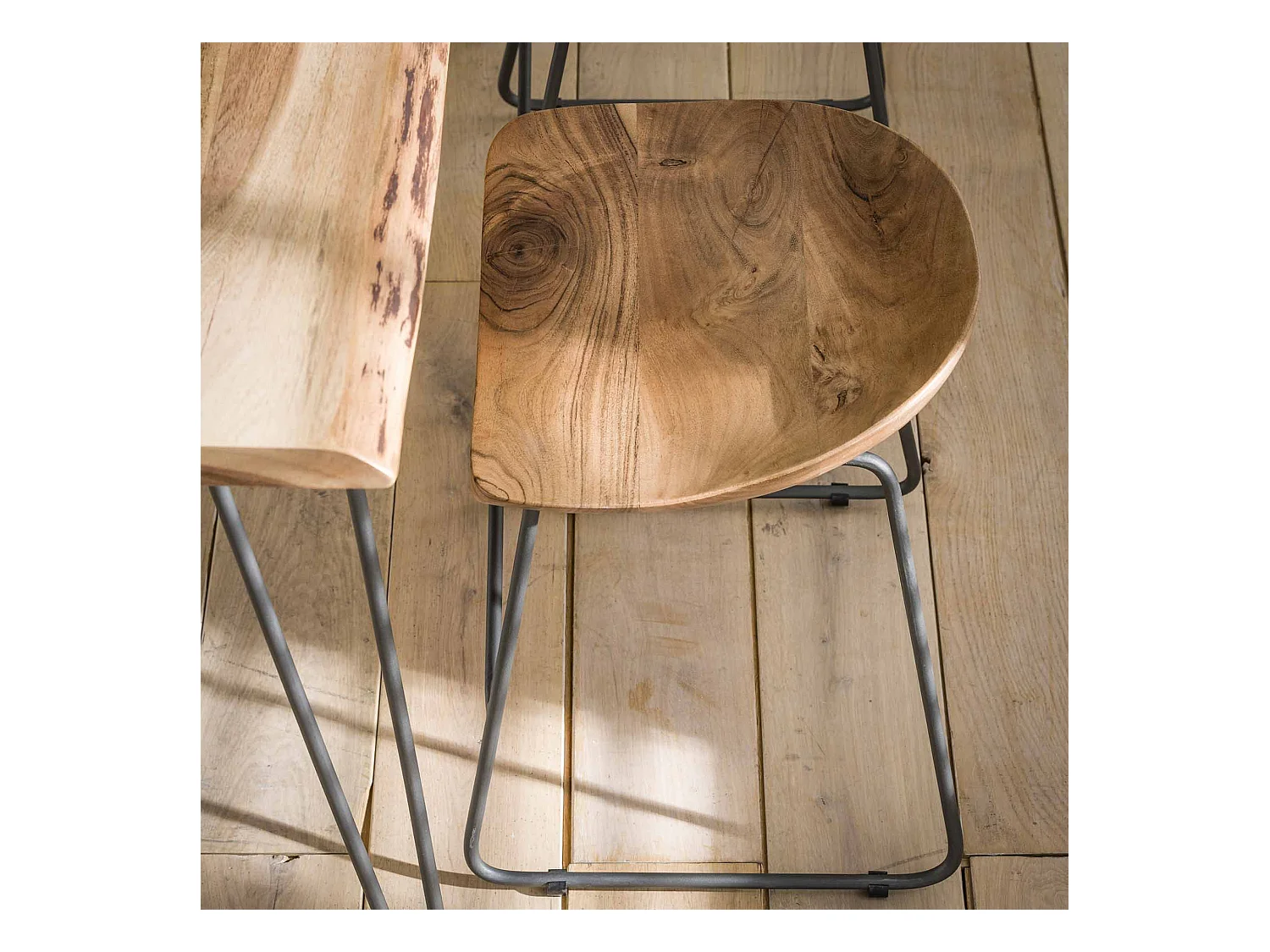 Tabouret en bois d'acacia - Marron - 2 pièces