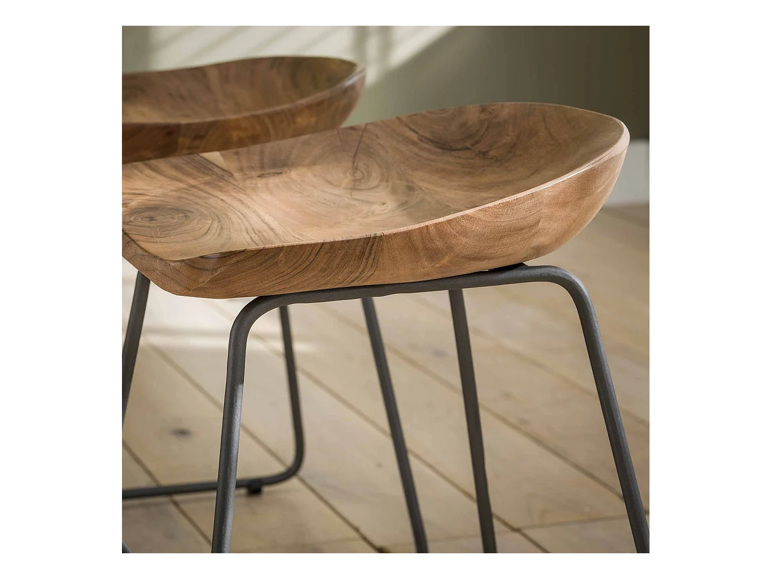 Tabouret en bois d'acacia - Marron - 2 pièces