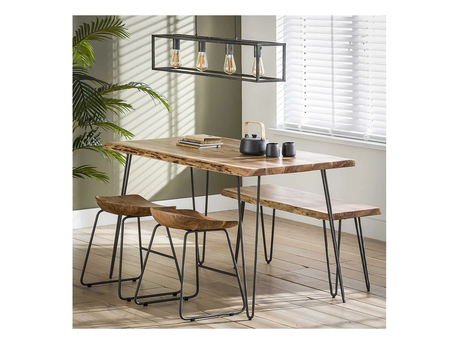 Tabouret en bois d'acacia - Marron - 2 pièces