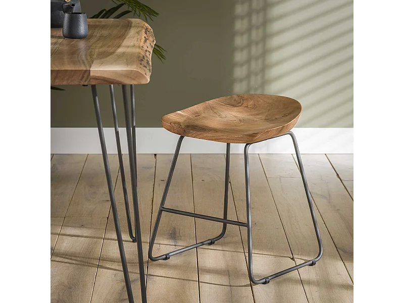 Tabouret en bois d'acacia - Marron - 2 pièces