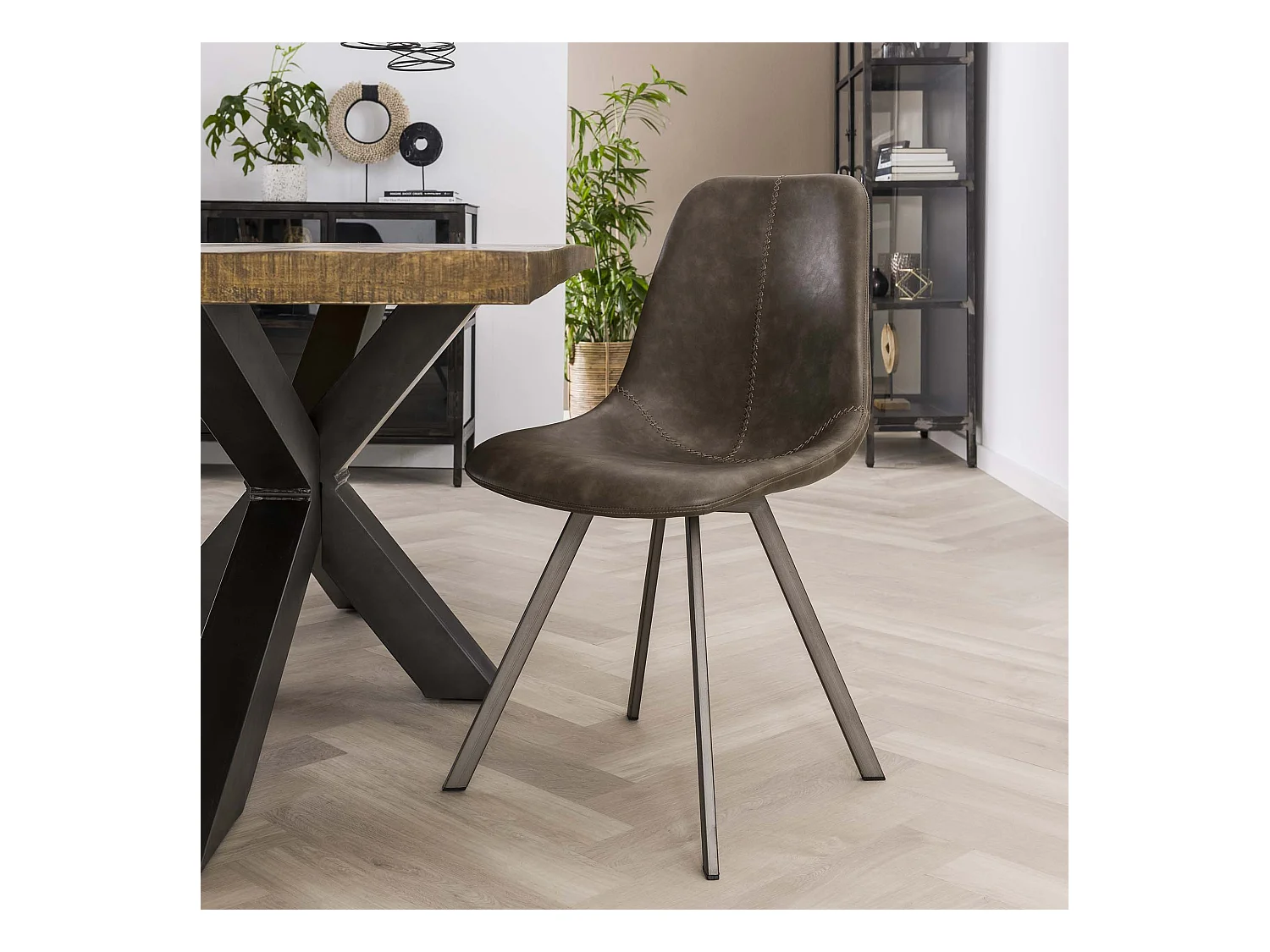 Chaise motif zigzag - Taupe - Cuir PU - 4 pièces