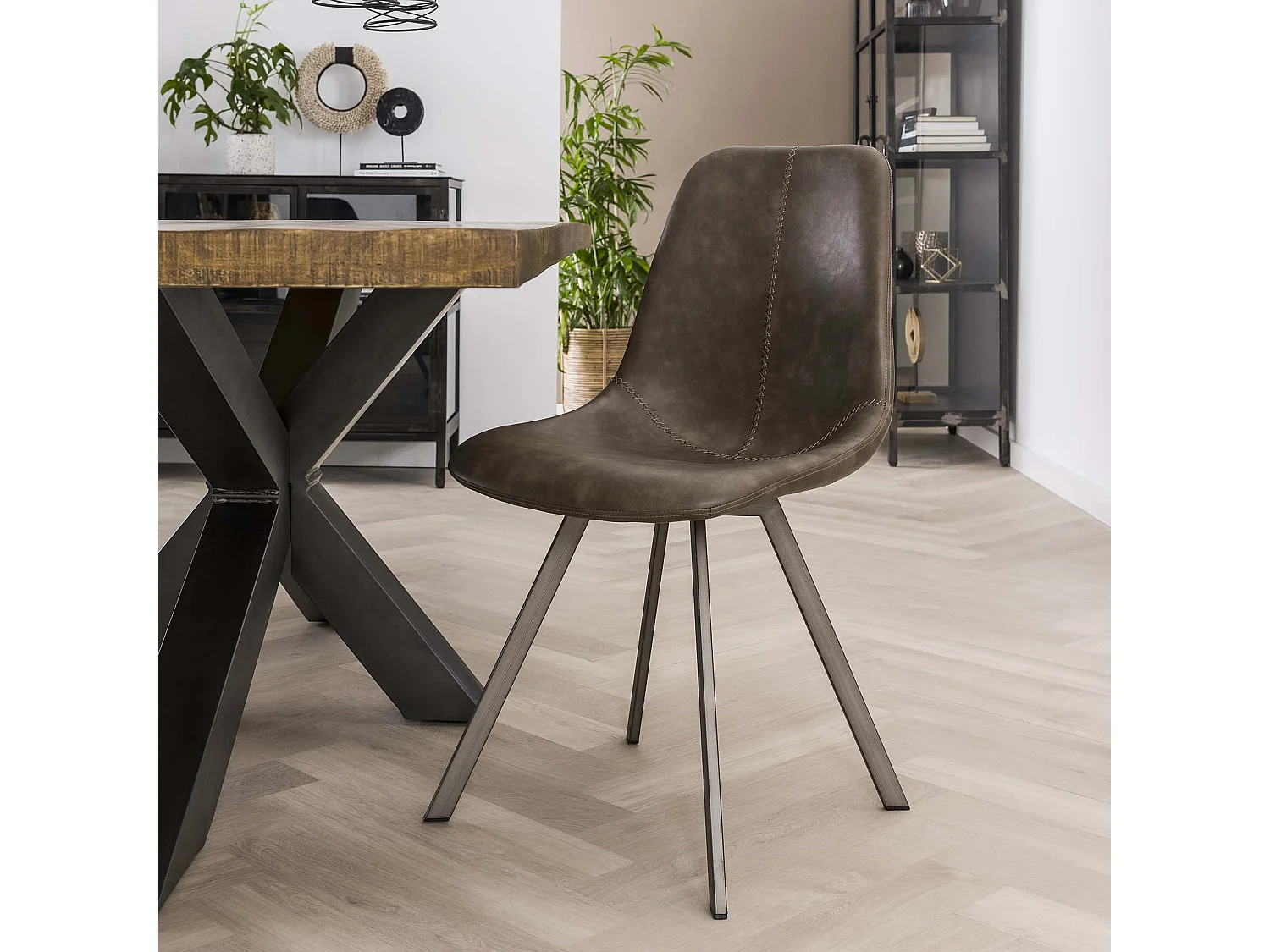 Stoel zig-zag patroon - Taupe - PU leder - 4 stuks