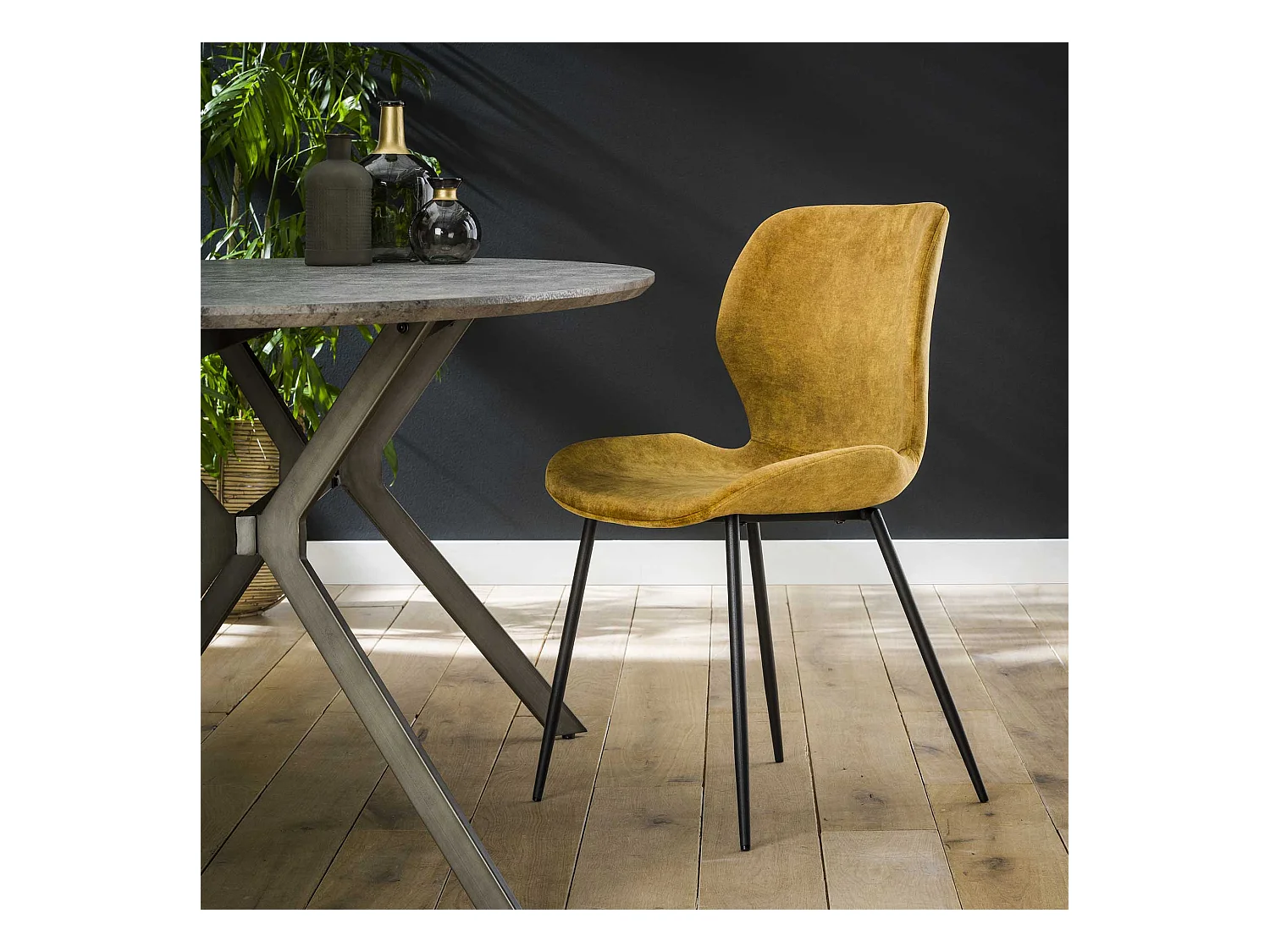 Chaise en velours - Assise coquille - Couleur or - Lot de 4