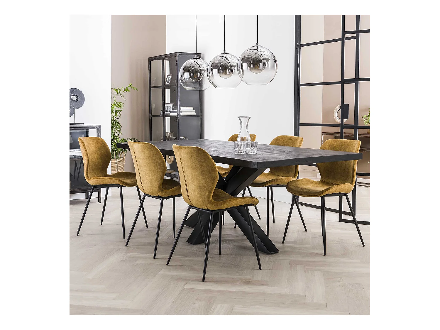 Chaise en velours - Assise coquille - Couleur or - Lot de 4