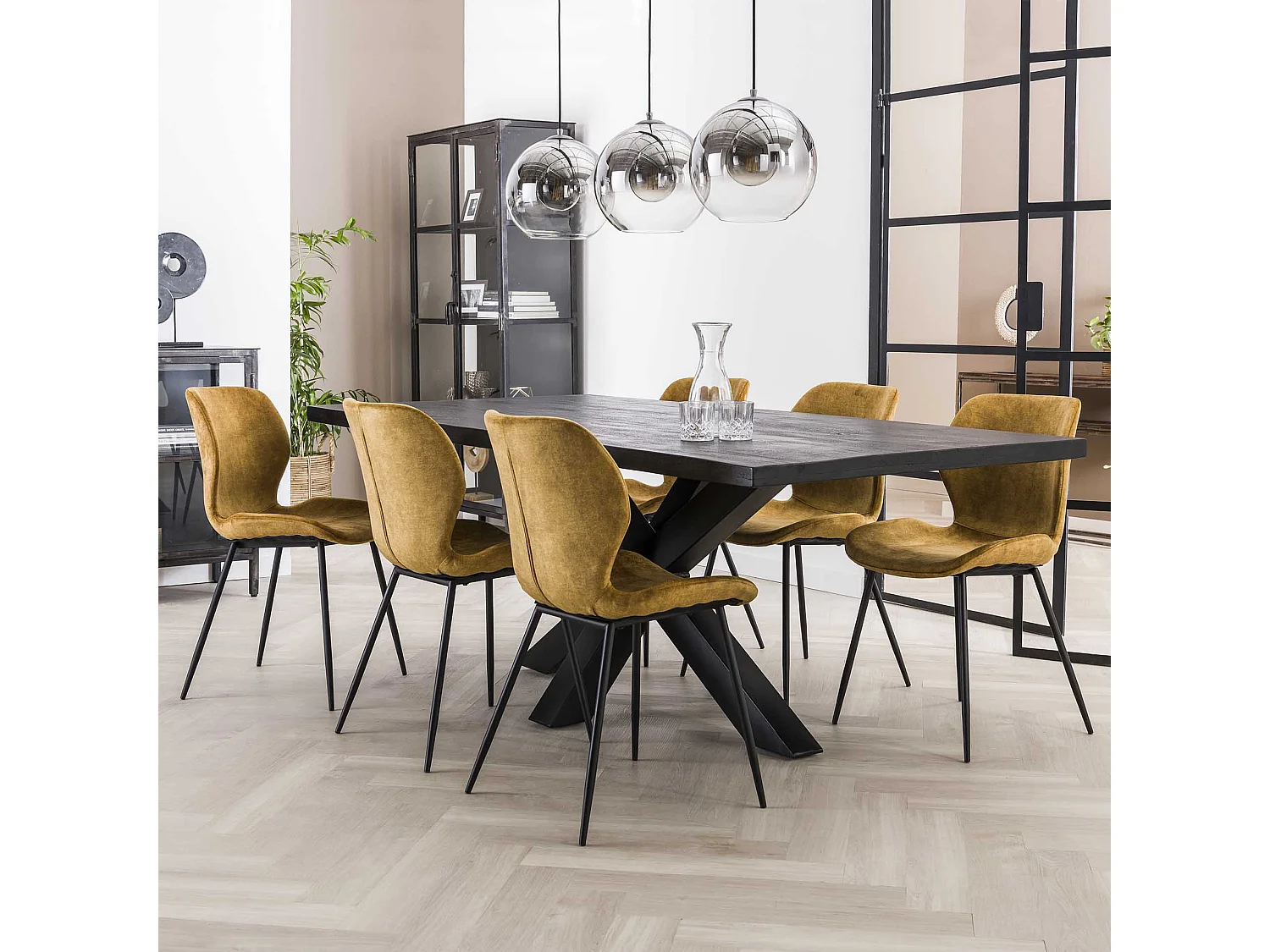 Chaise en velours - Assise coquille - Couleur or - Lot de 4