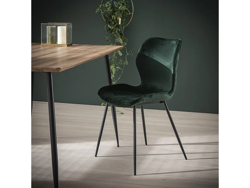 Chaise en velours - Assise coque - Vert - 4 pièces