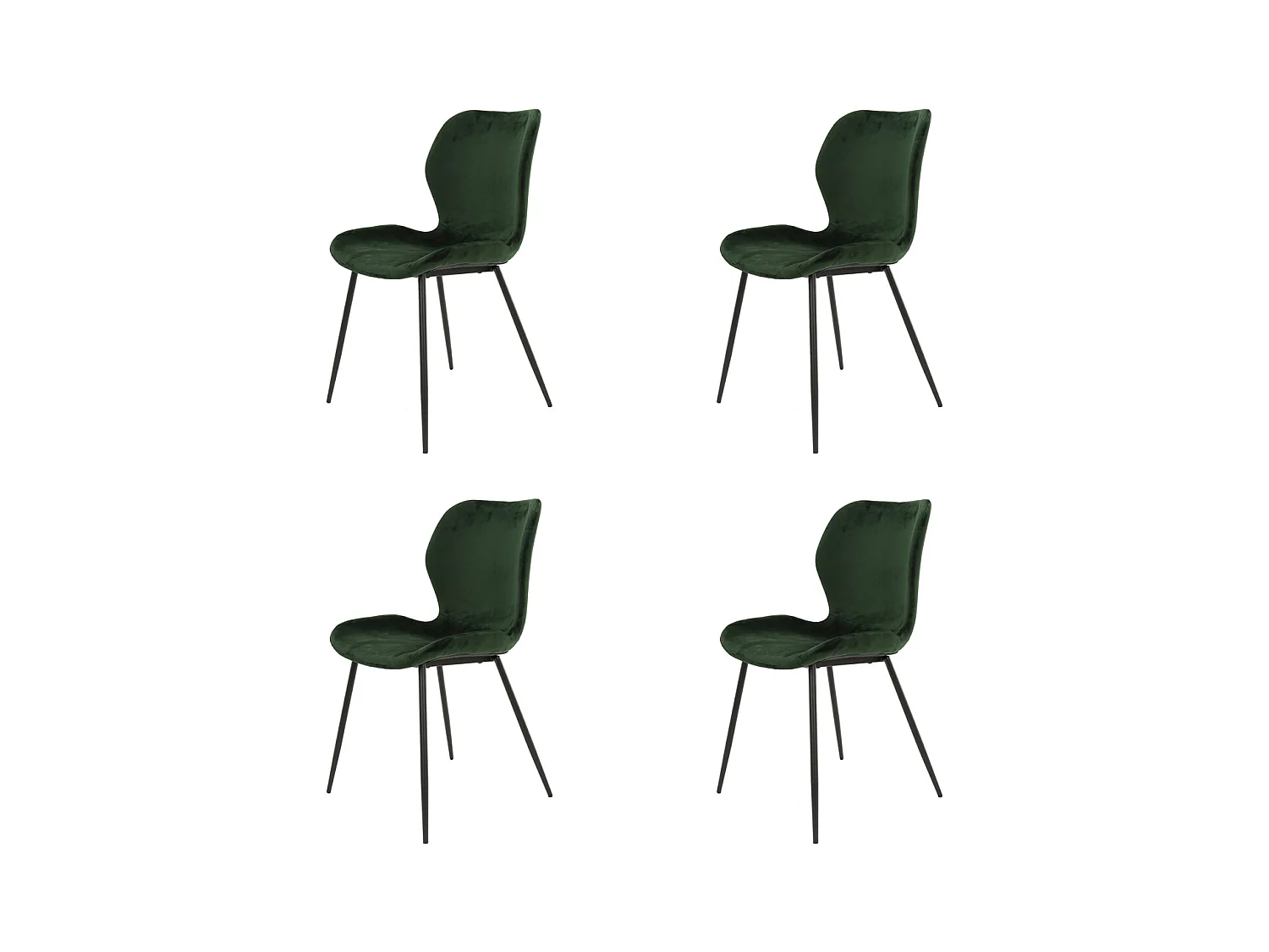 Chaise en velours - Assise coque - Vert - 4 pièces