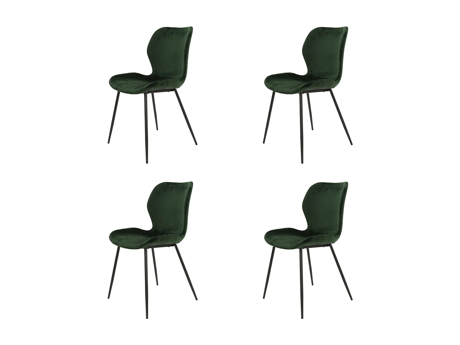 Chaise en velours - Assise coque - Vert - 4 pièces