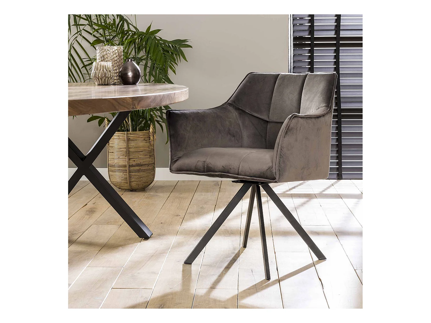 Fauteuil en velours - Anthracite - Pivotant - 2 pièces