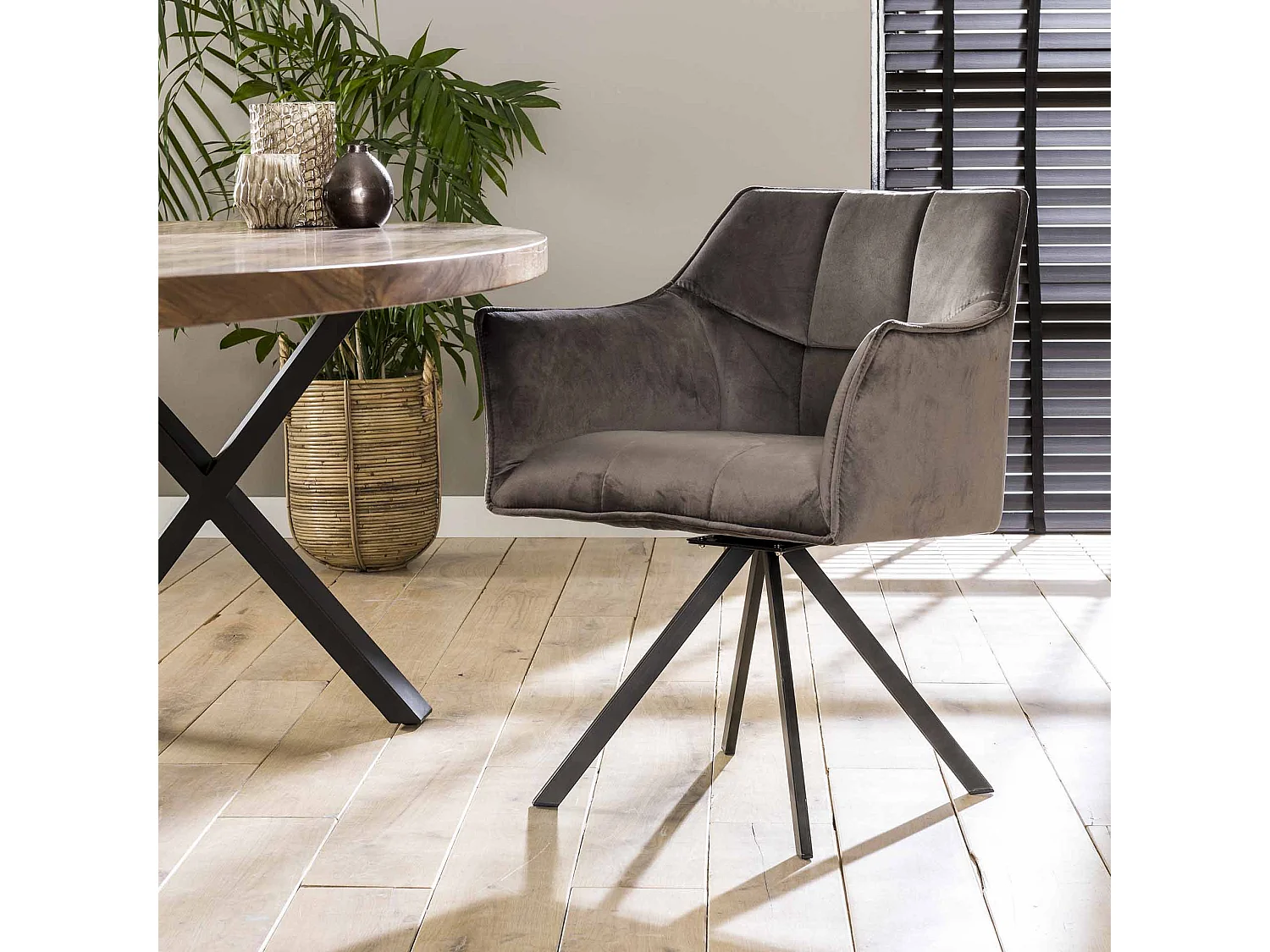 Fauteuil en velours - Anthracite - Pivotant - 2 pièces
