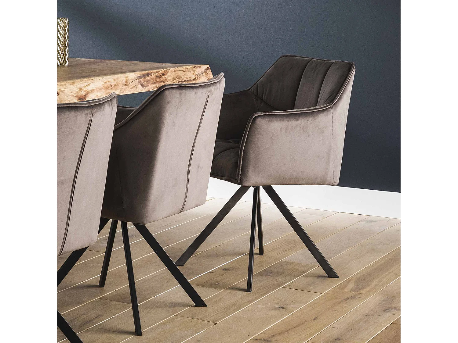 Fauteuil en velours - Anthracite - Pivotant - 2 pièces