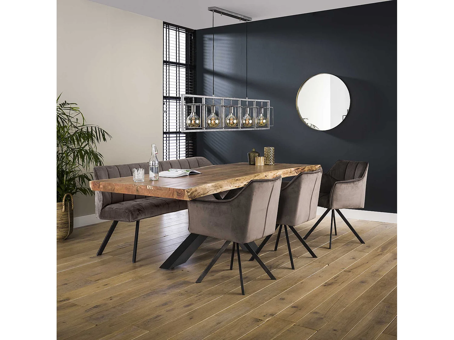 Fauteuil en velours - Anthracite - Pivotant - 2 pièces