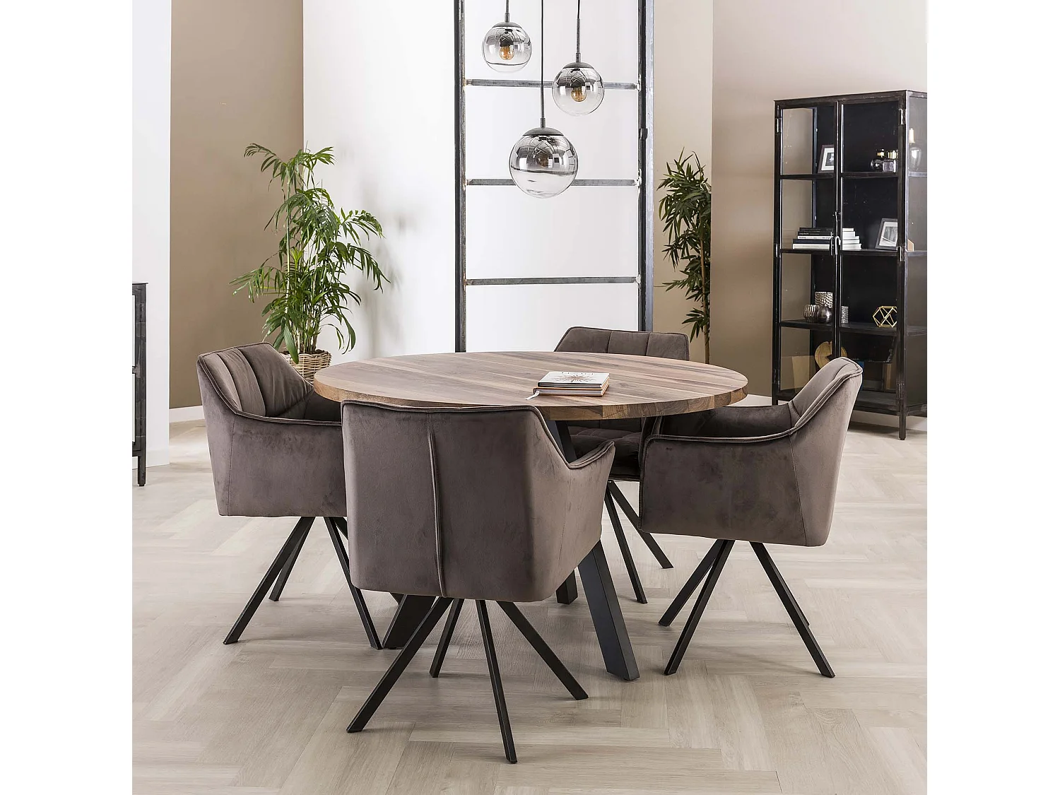 Fauteuil en velours - Anthracite - Pivotant - 2 pièces