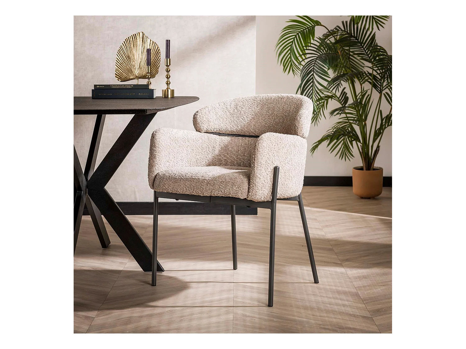 Fauteuil Boucle - Dossier Rond - Couleur Sable - 2 Pièces