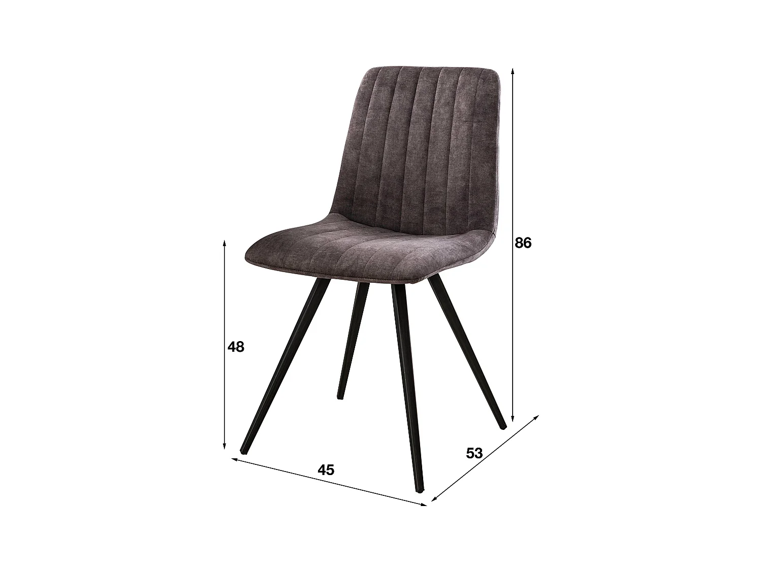 Chaise en velours - Point droit - Gris - 4 pièces