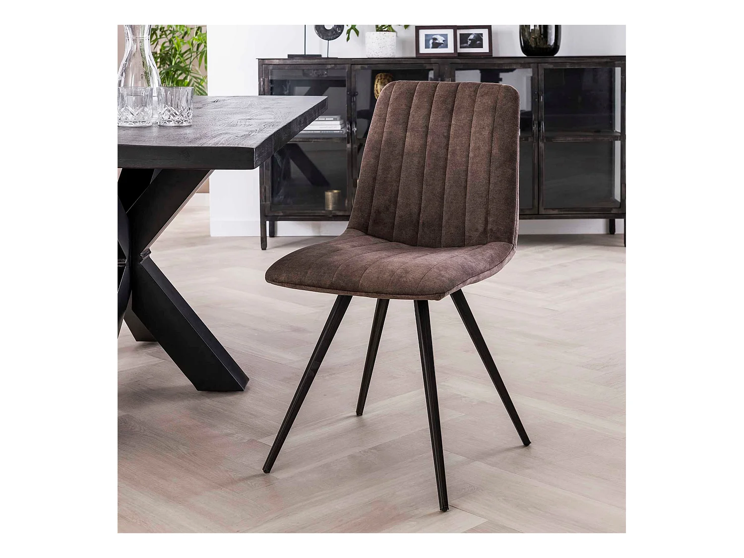 Chaise Velours - Point Droit - Taupe - 4 pièces