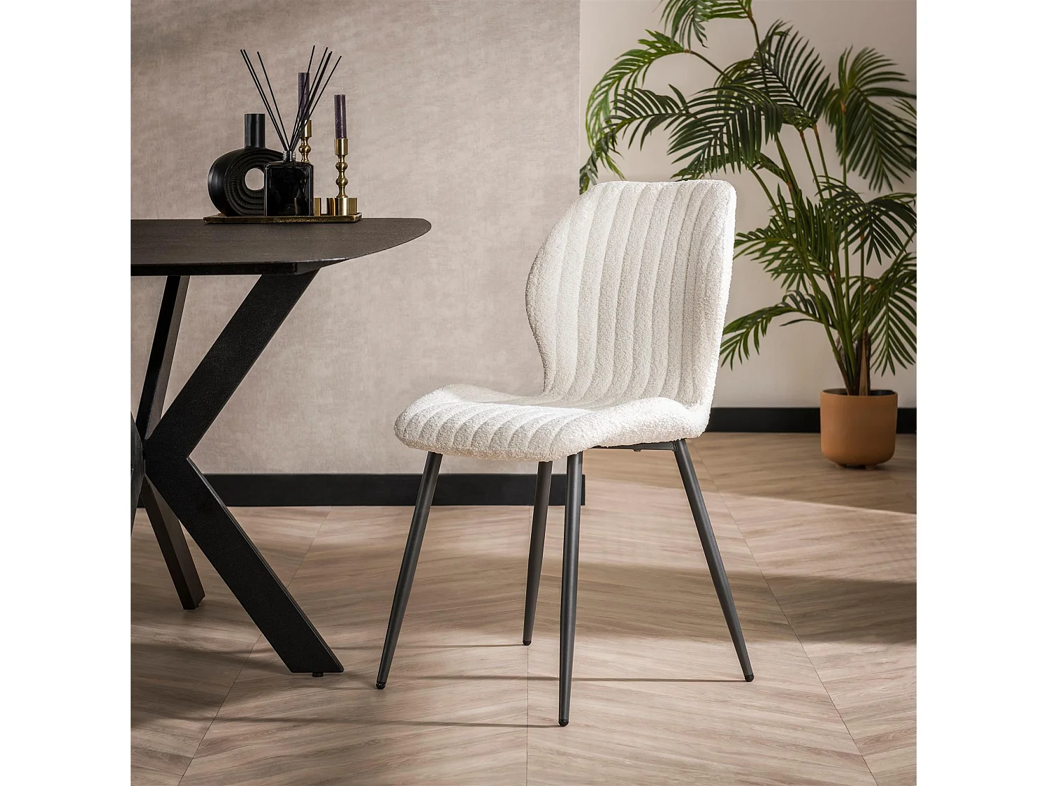 Chaise Len - Boucle - Blanc - 4 Pièces