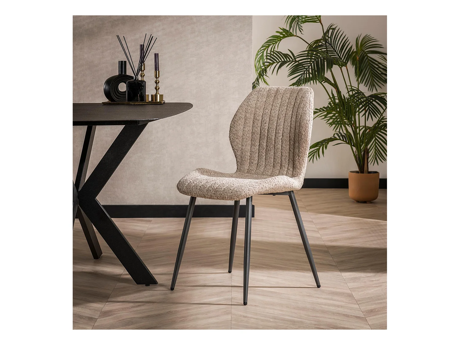 Chaise Len - Boucle - Couleur Sable - 4 Pièces