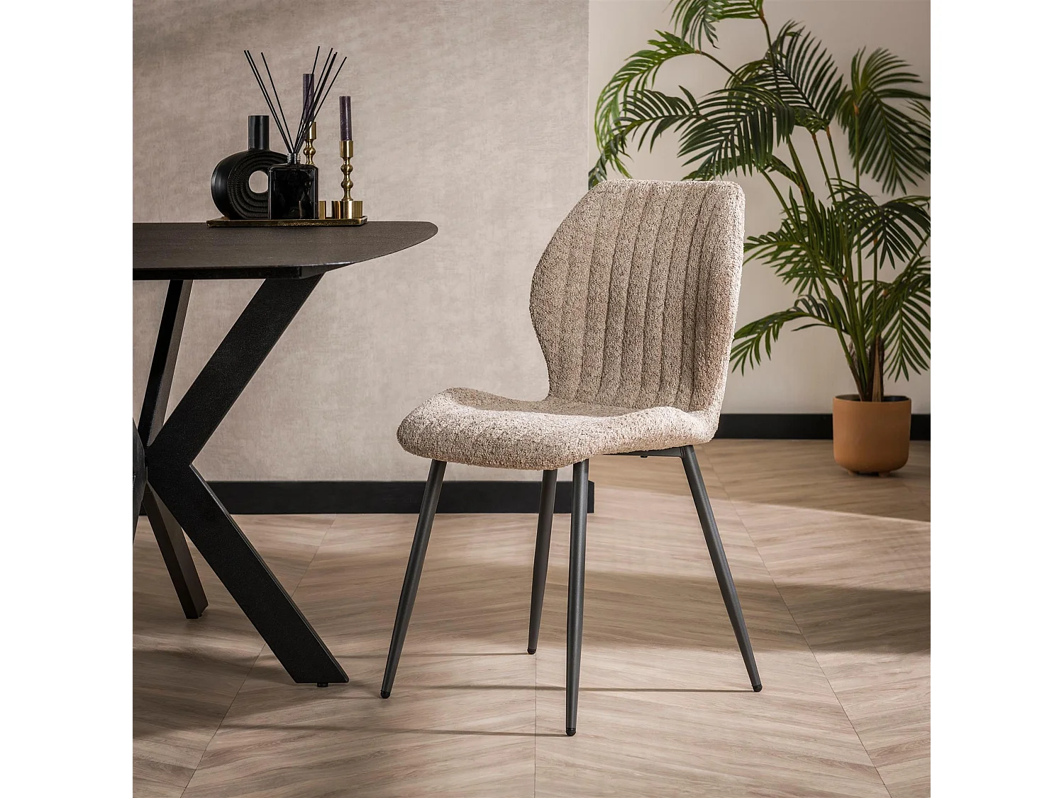 Stoel Len - Boucle - Zandkleur - 4 Stuks