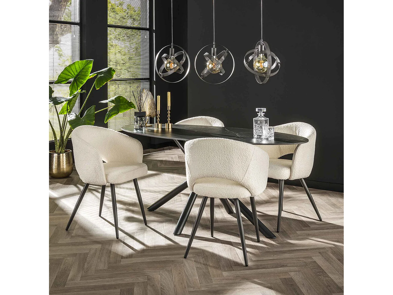 Armstoel Salon - Boucle - Wit - Set van 2