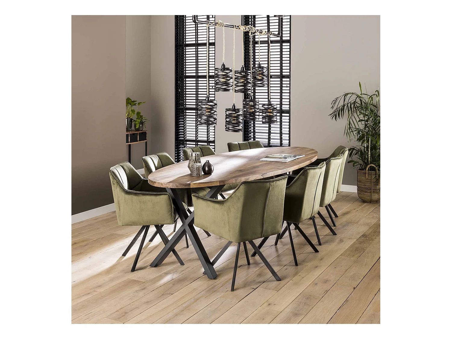 Fauteuil en velours - Vert - Pivotant - 2 pièces