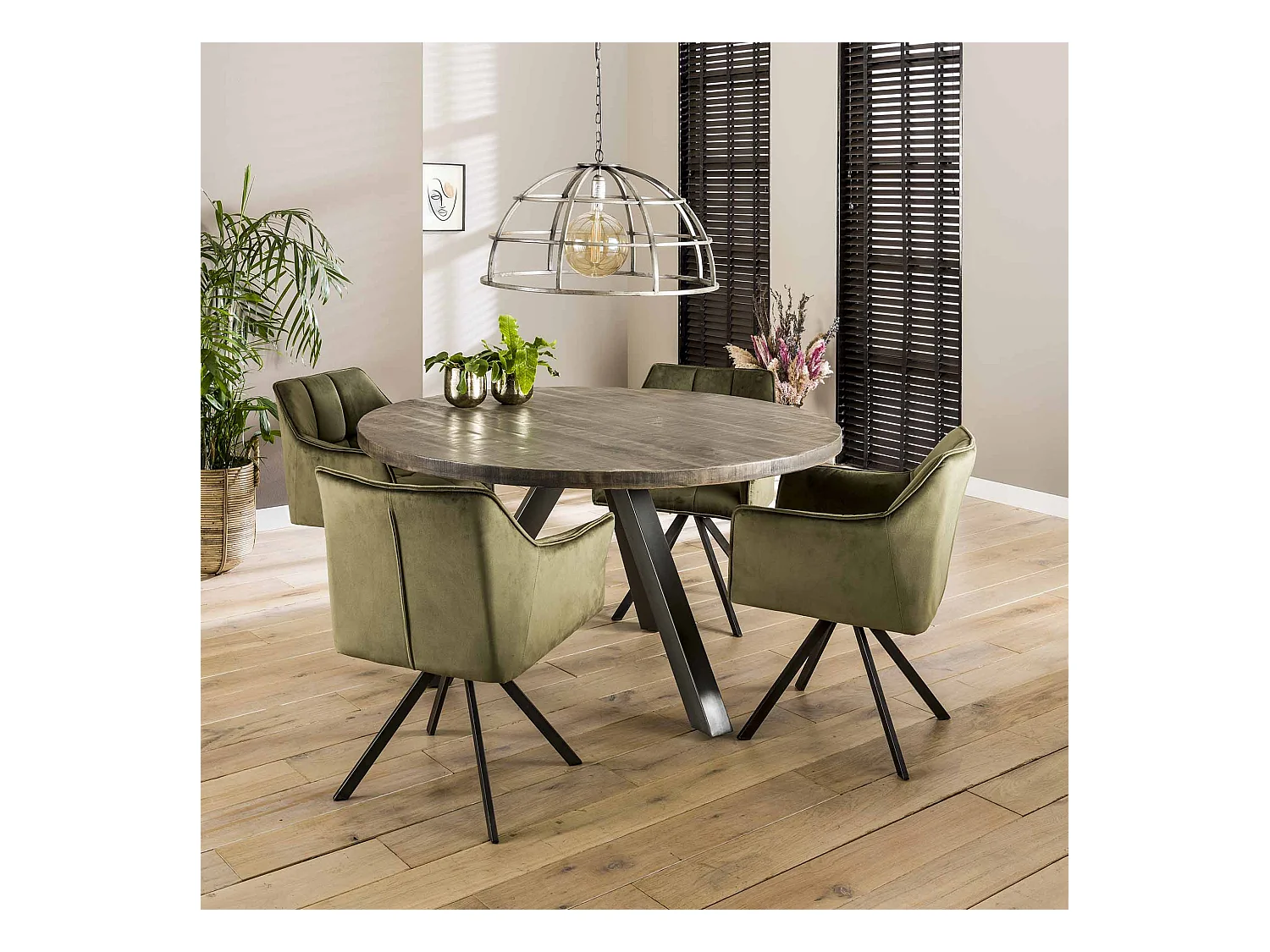 Fauteuil en velours - Vert - Pivotant - 2 pièces