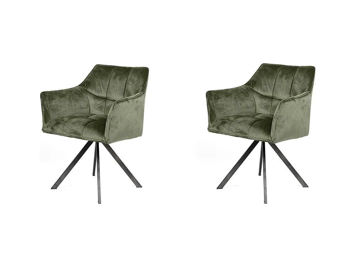 Fauteuil en velours - Vert - Pivotant - 2 pièces