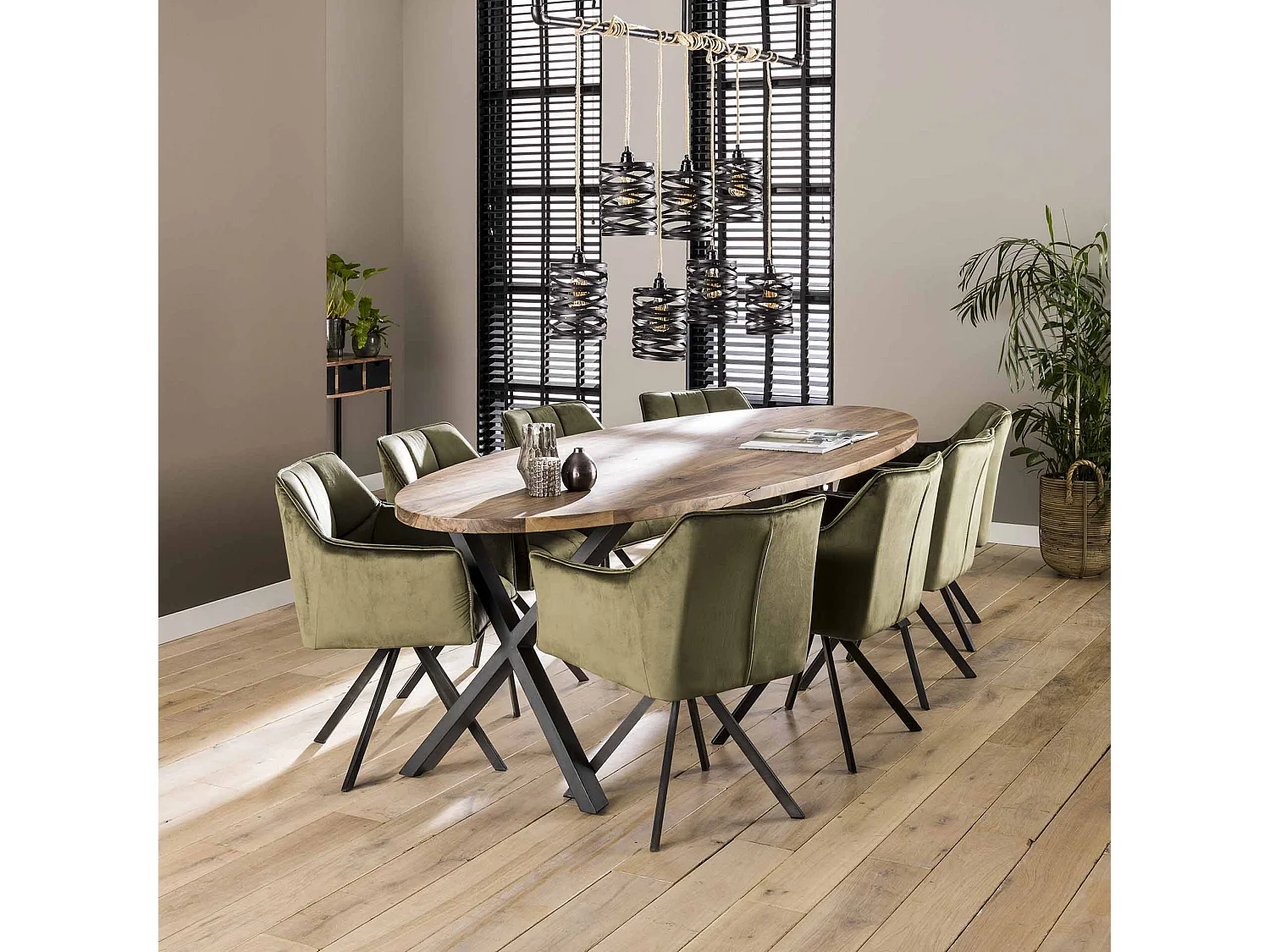 Fauteuil en velours - Vert - Pivotant - 2 pièces