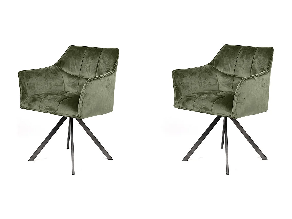 Fauteuil en velours - Vert - Pivotant - 2 pièces