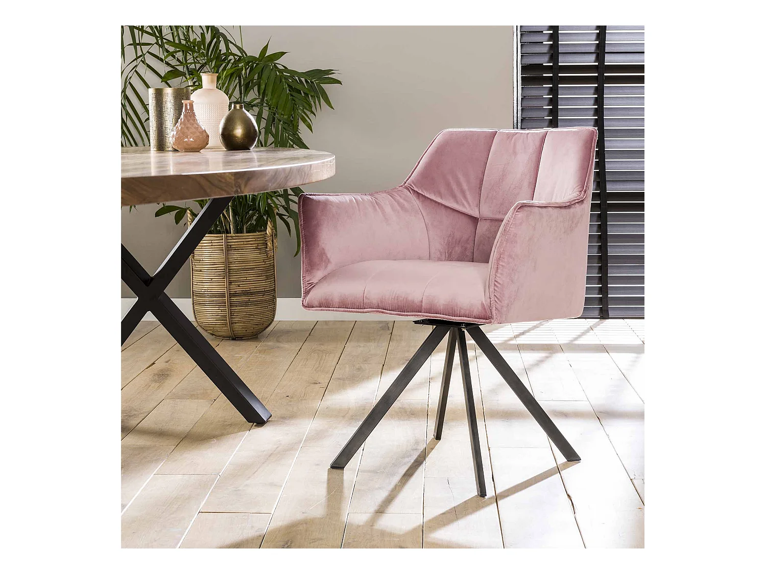 Fauteuil en velours - Rose - Pivotant - 2 pièces
