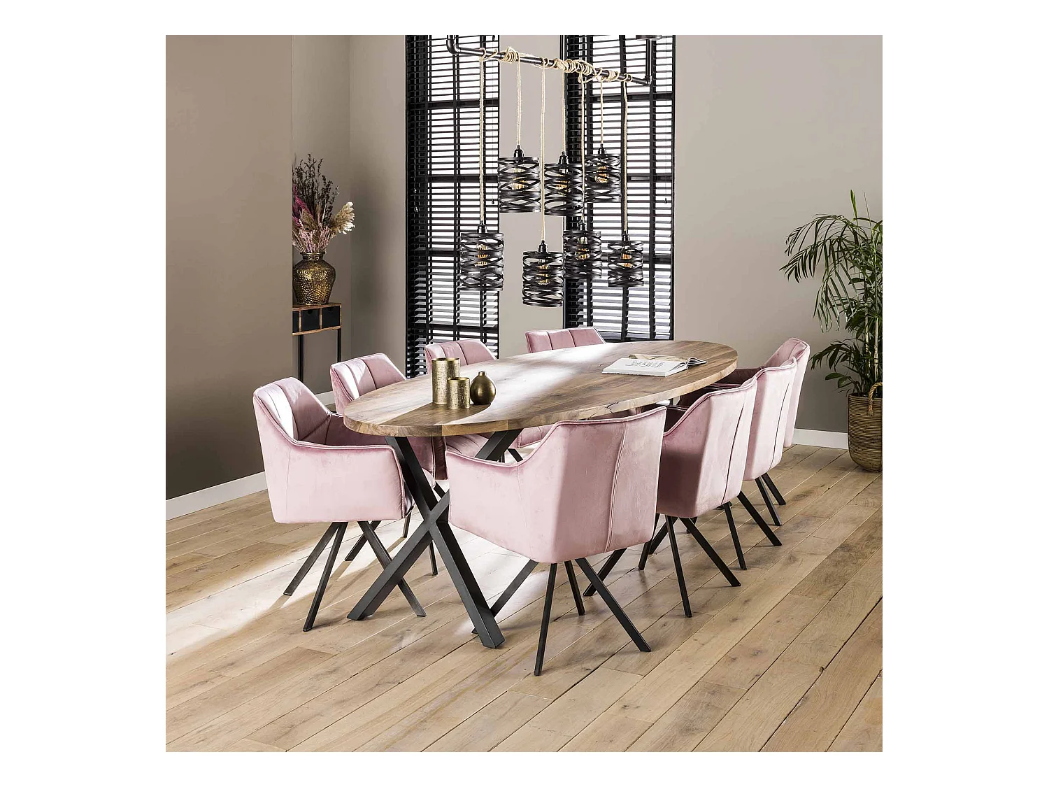 Fauteuil en velours - Rose - Pivotant - 2 pièces