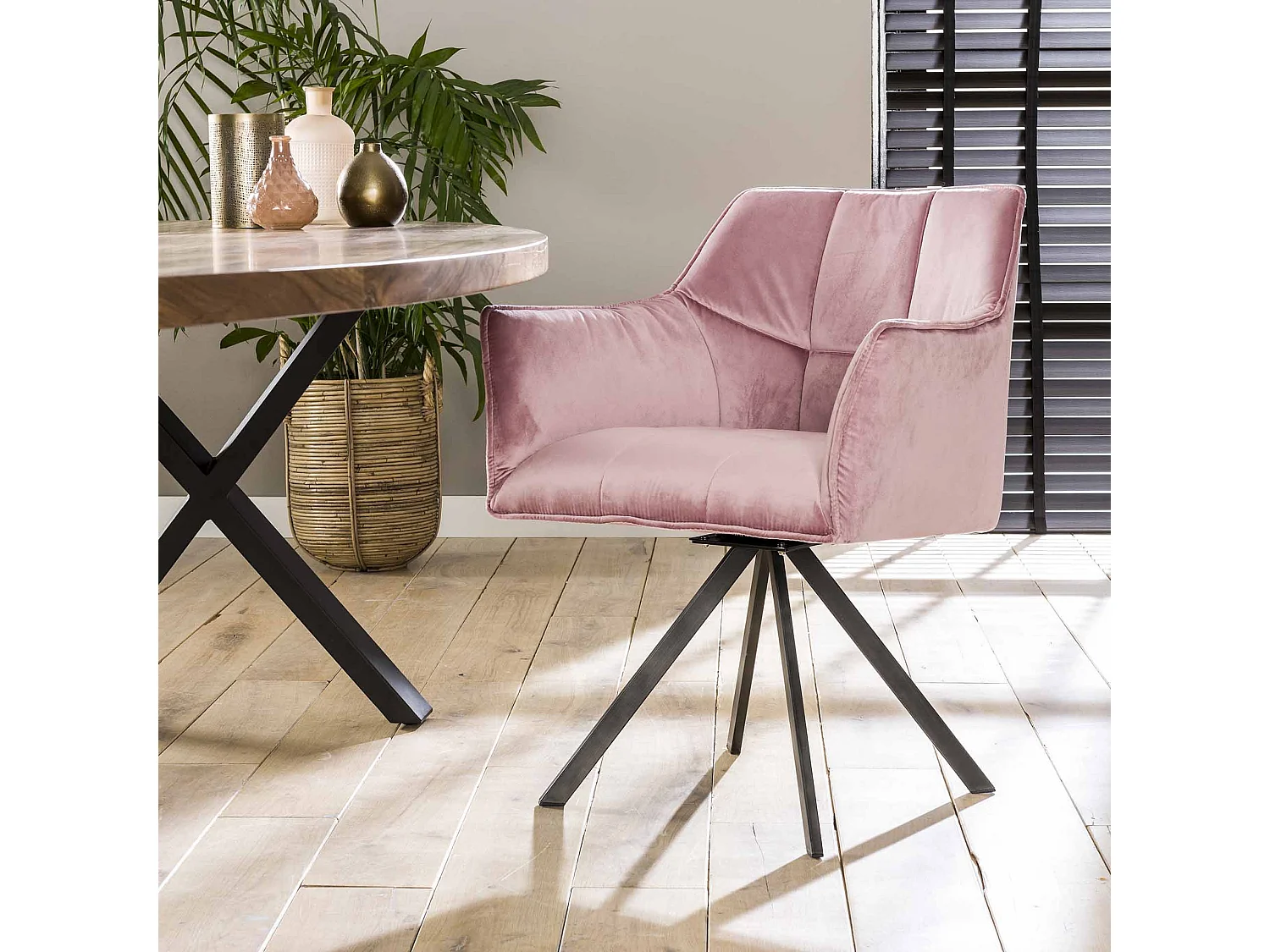 Fauteuil en velours - Rose - Pivotant - 2 pièces