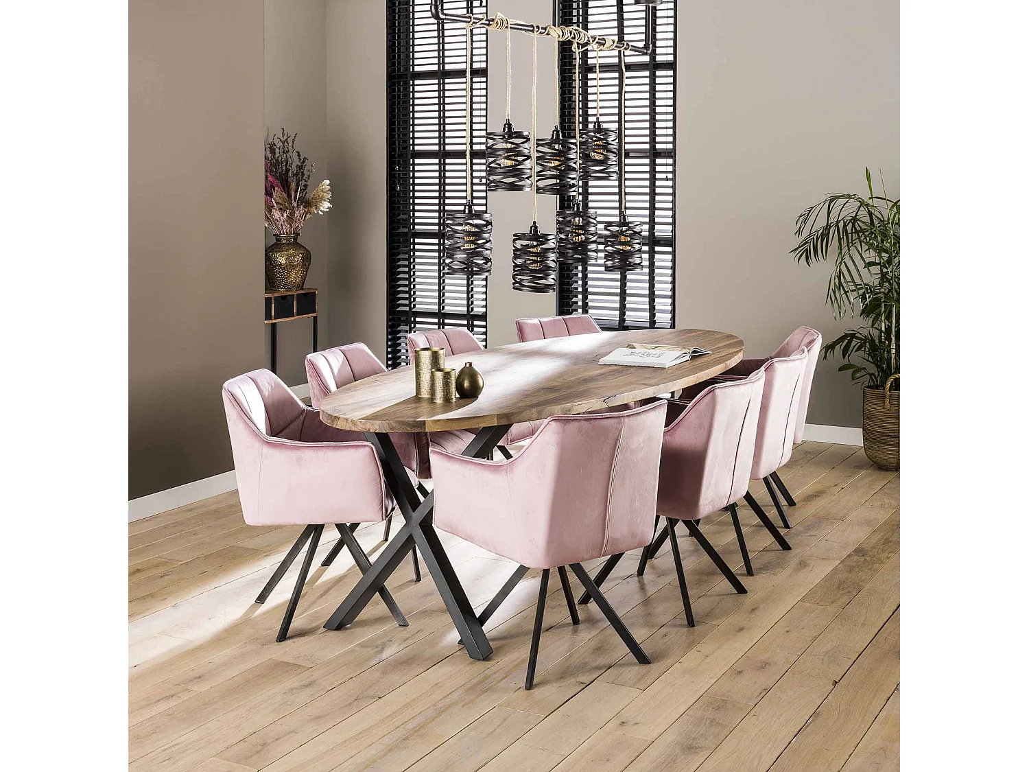 Fauteuil en velours - Rose - Pivotant - 2 pièces